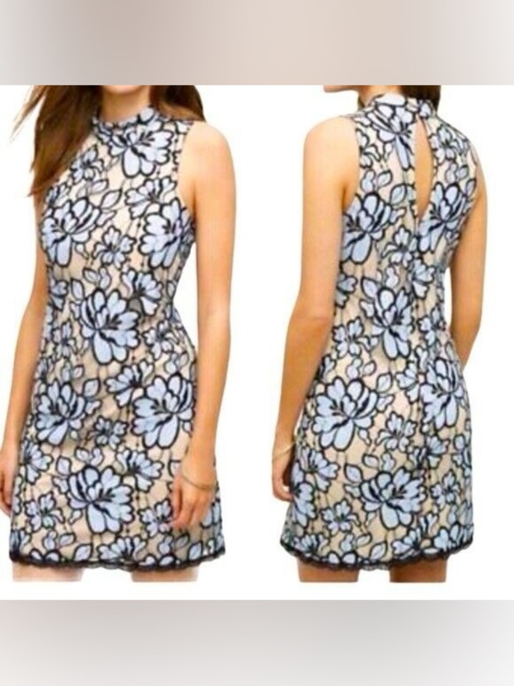 Plenty by Tracy Reese Sleeveless Blue Floral Lace Overlay Dress Size 12
